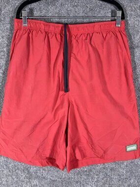 L.L. Bean Shorts Mens Large Red Nylon Swim Trunks Mesh Lined Drawstring Board